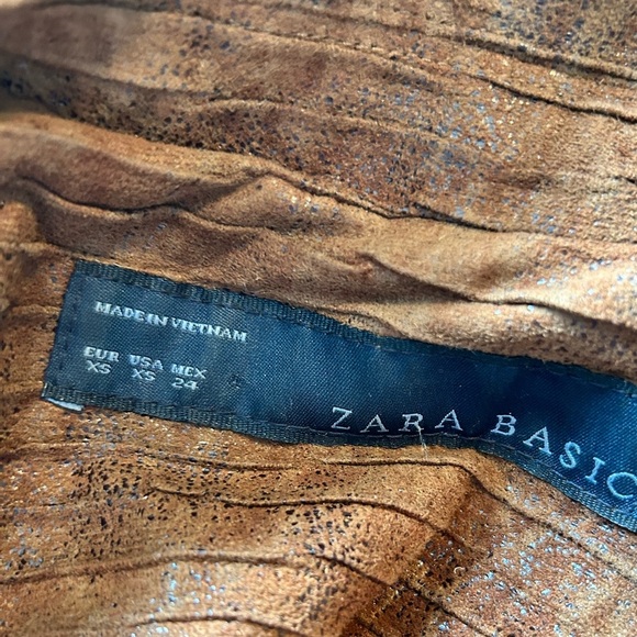 ZARA Hourglass Crocodile Faux Leather Brown Blazer Size XS - Picture 2 of 9